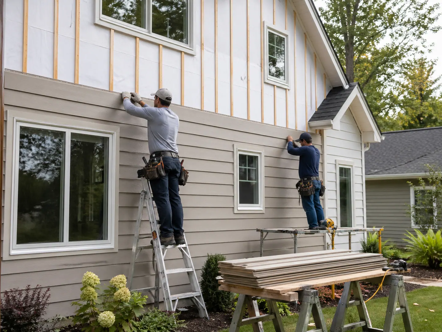 Siding installation on a residential exterior